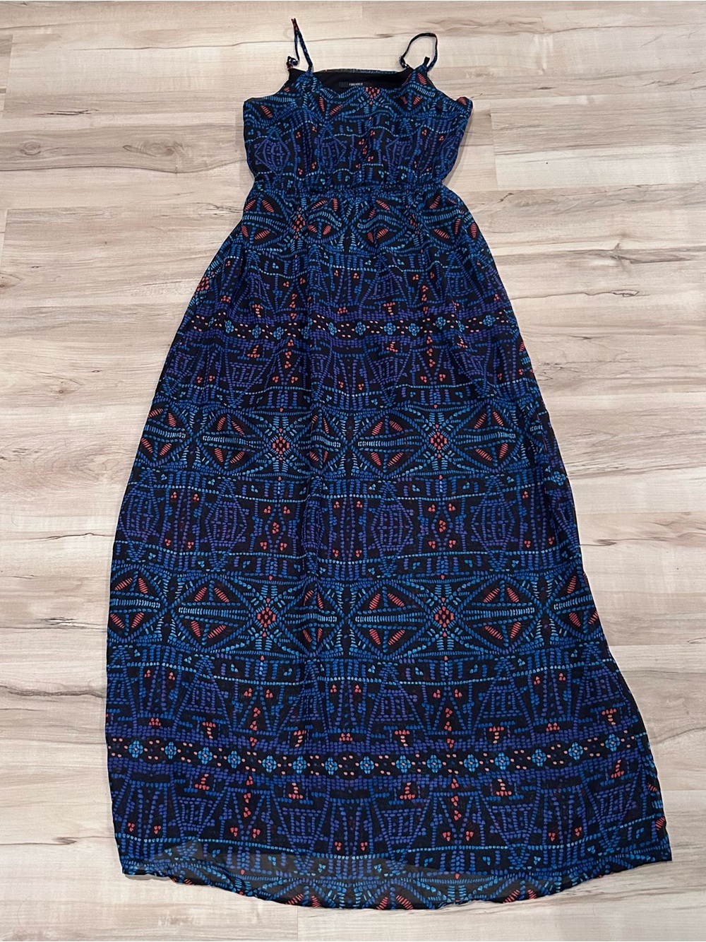 Size small Blue Patterned Maxi Dress with Adjustable Straps
